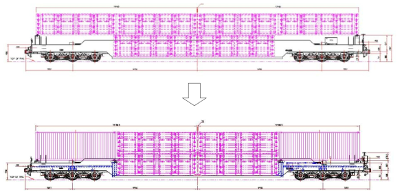 표준컨테이너 혼용 고용량 이단적재화차 변경 설계