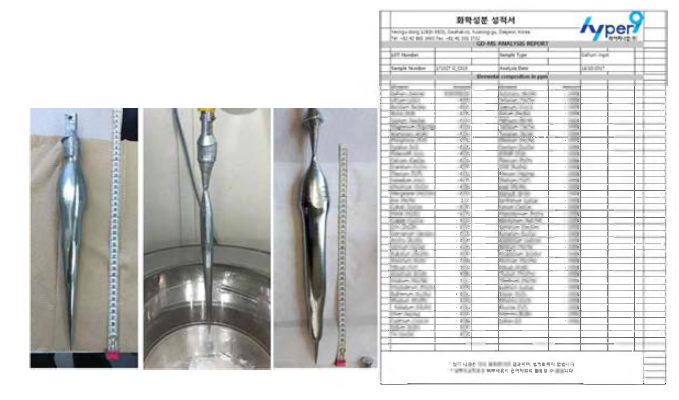 재결정화된 Ga 금속 및 극미량불순물 분석결과