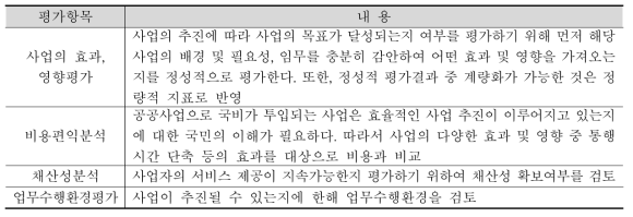 사전평가의 평가항목별 관점