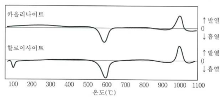 카올리나이트 및 할로이사이트의 열시차분석 곡선.