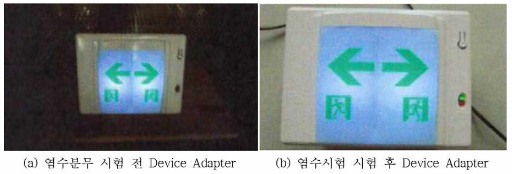 염수분무 시험 전 후 Device Adapter의 모습(작동 시험)