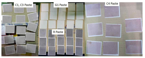 실험에 사용 된 Pate 종류별 인쇄 시편