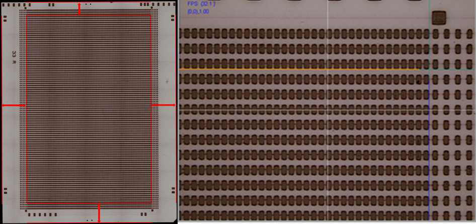 기판 외각 기준 측정 위치(좌), 기판 Scribing Line 기준 측정 위치(우)