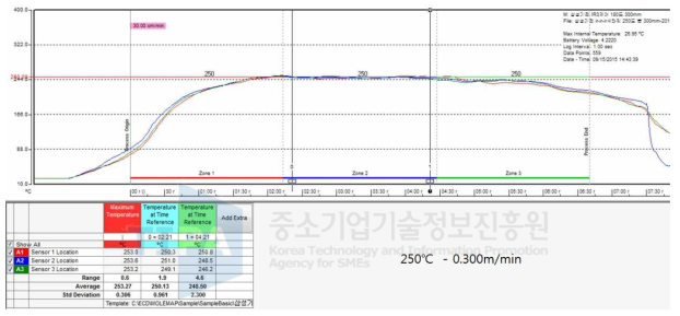 온도 250℃/0.300m/min 조건의 프로파일