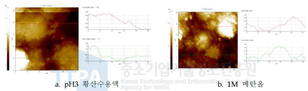 Au/Ni/P30lC70(+CF 5%) 금속표면처리 카본컴포지트 분리판의 leaching test 후 표면조도