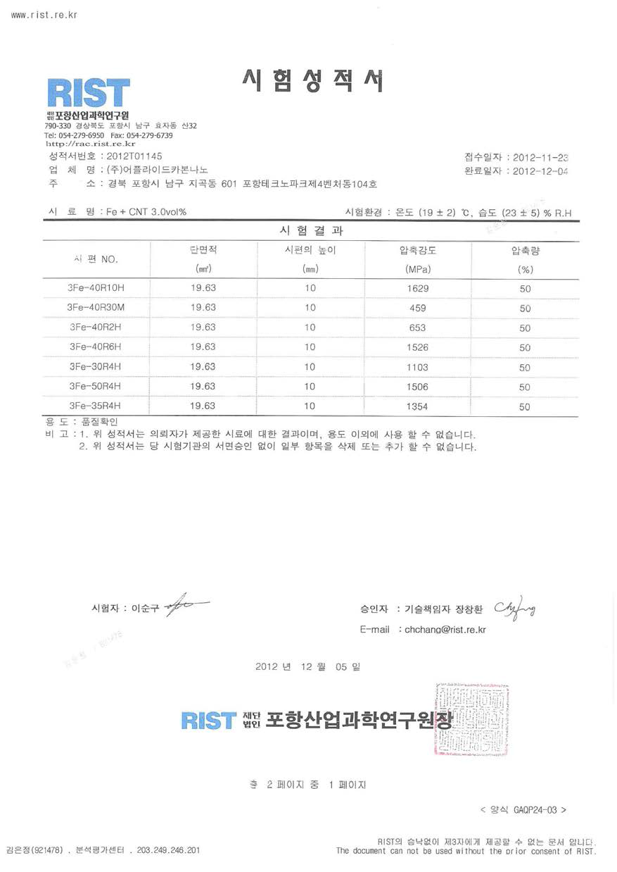 압축강도 시험성적서