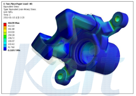 분리형 캘리퍼하우징의 등가응력 분포 (-40℃)