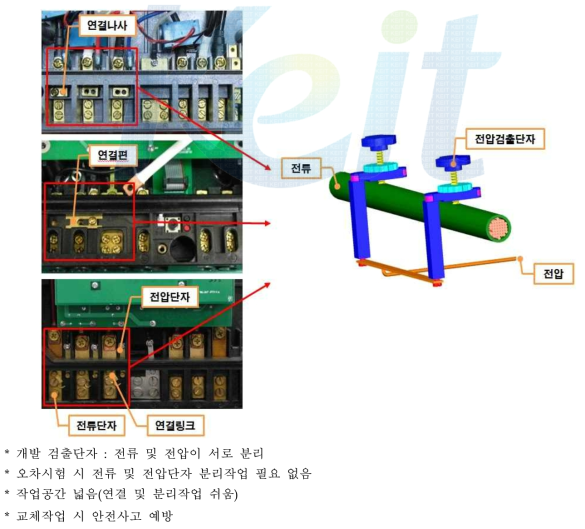 기존 전압단자와 개발 검출단자 비교