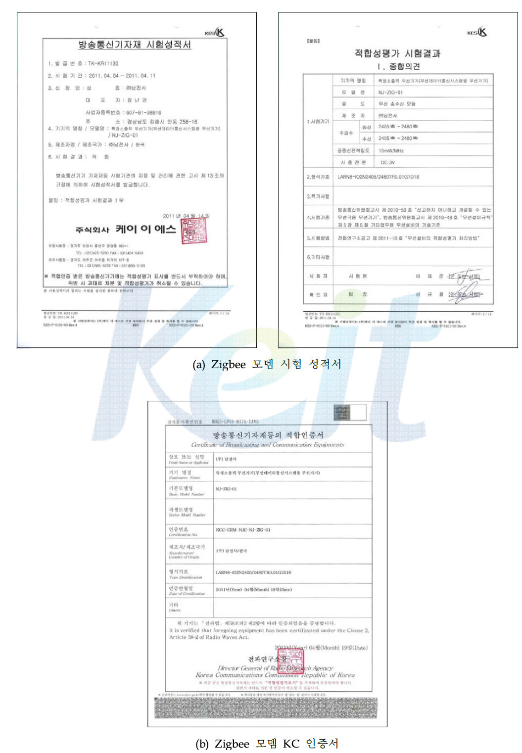 Zigbee 모뎀 시험 성적서 및 KC 인증서(기 취득)