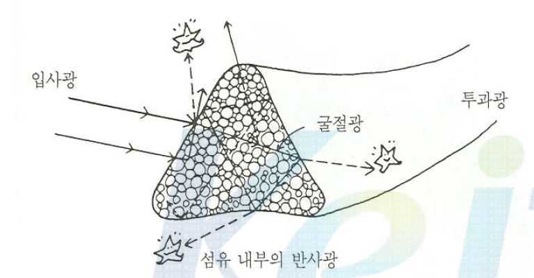 실크원사 단면에서의 표면에 따른 광산란