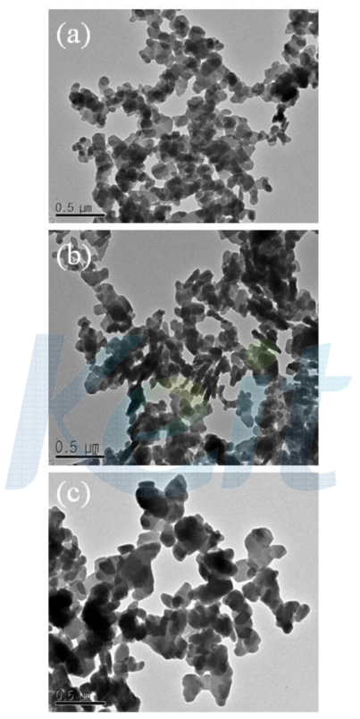 TEM pictures of samples solvent-treated at (a) 90 ℃, (b) 110 ℃, and (c) 140 ℃ for 3 h.