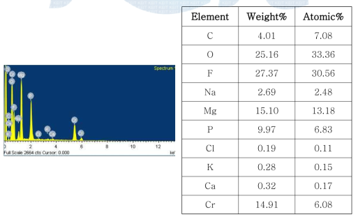 수화 봉공 처리된 마그네슘 양극산화 피막의 EDS 분석 결과