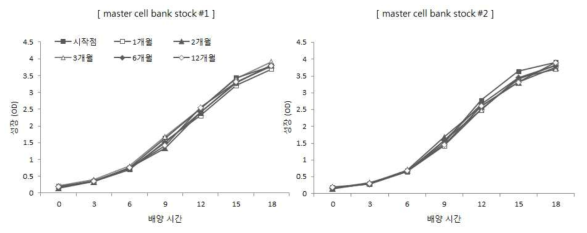 TIP-myostatin 발현 면역유산균 master cell bank stock 1차 seed 성장 변화.