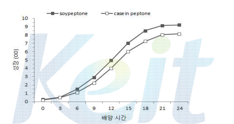 유산균 배지 질소원에 따른 유산균 성장 변화.