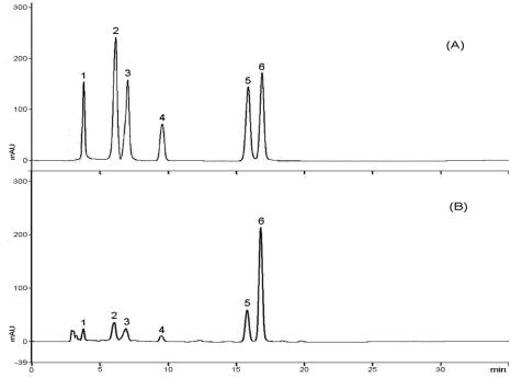 (A) Chromatogram of mixture standard compounds