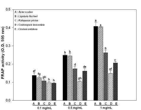 FRAP activity of Methanol extracts from selected wild vegetables