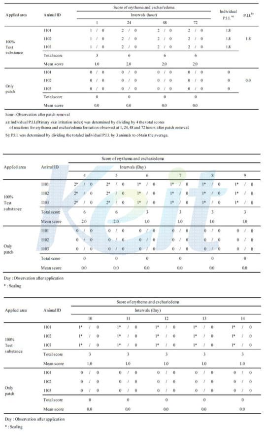 Skin Irritation Scores.