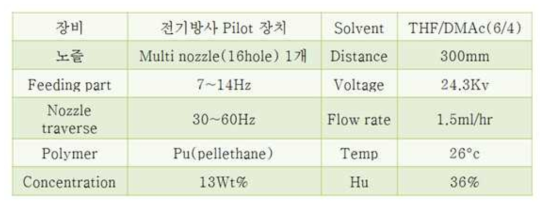 Pilot 전기방사 장비의 방사 조건