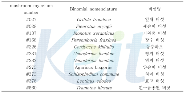 Kind of mushroom mycelium and binomial nomenclature