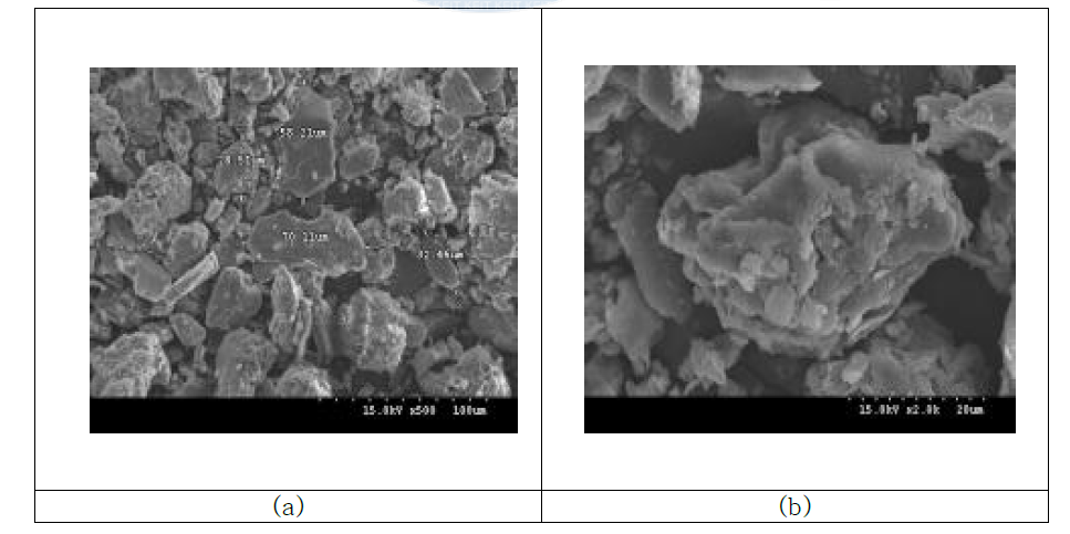 FE-SEM(Field Emission Scanning Electron Microscope, model: S-570, Hitachi, Japan) (a) montmorillonite surface, x500 (b) montmorillonite surface, ⨯500.