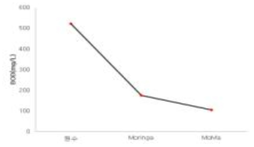 Moringa와 MoMa를 이용한 응집 처리 후 BOD 분석 결과