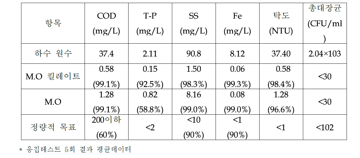 하수대상 평균 제거효율