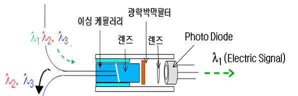 파장분할 다중 및 광전변환부가 일체화된 WDM-PD의 구성도