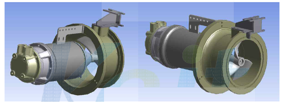 Final assembled impeller, guide tube and motor feature