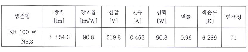 LED 가로등 / KE 100W 적분 구 측정 시험결과표