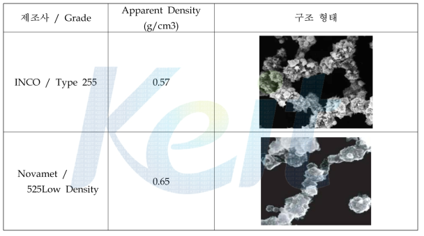 Ni Powder 밀도 및 TEM 사진