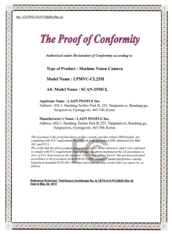 LPMVC-CL25M FCC Certification