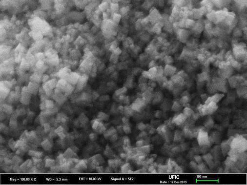 SEM images of CeO2 nano-powder prepared by a hydrothermal reaction with Ce ammonium nitrate 0.4M, KOH 5M at 200℃ for 16hr