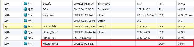 AP의 SSID Hidden 탐지 결과