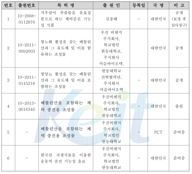 본 과제로 인한 특허 등록 목록