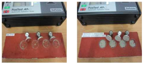 표준양생 후 부착강도 측정사진