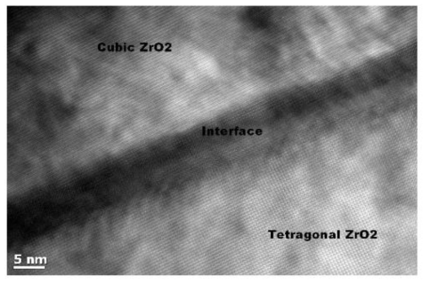 Bar 경계면(Cubic / Tetragonal)에 나타난 Stress TEM 사진