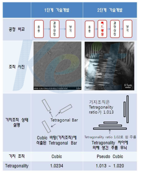 1, 2 단계 기술 개발품의 비교 분석표