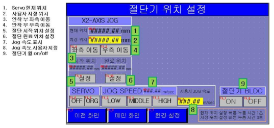 절단기 위치 설정 화면