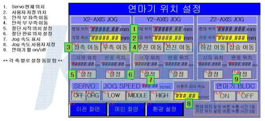 연마기 위치설정 화면