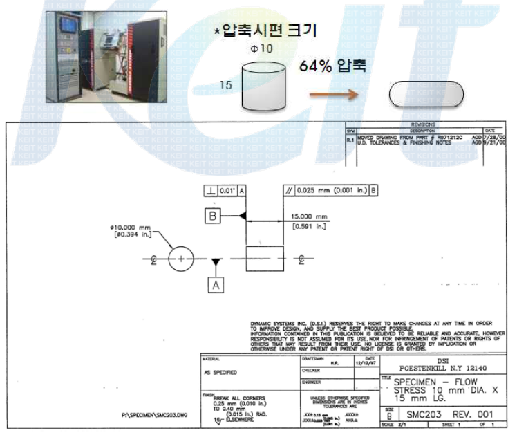 고온 압축시편의 형상 및 크기