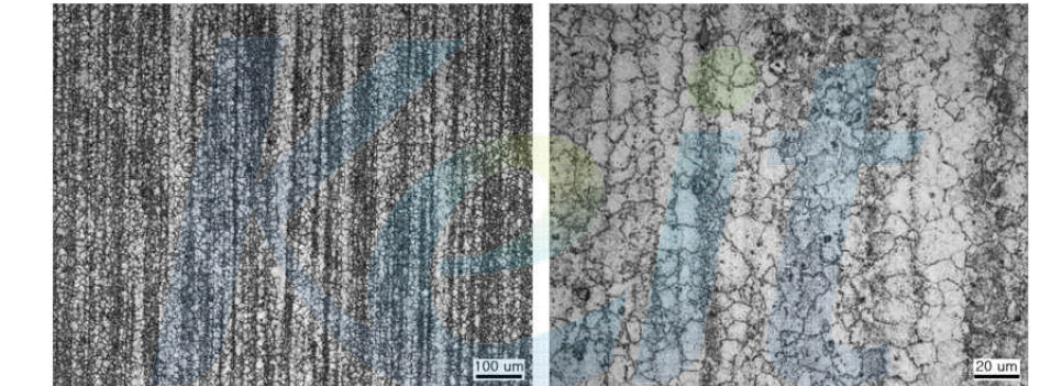 AZ80 + Ca 압출재의 광학현미경 미세조직 사진 (압출 방향)