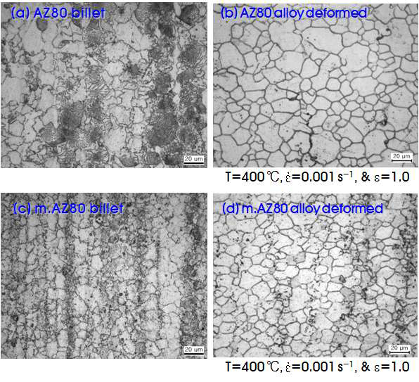 AZ80 합금과 modified AZ80 합금의 압축 전․후의 미세조직 변화