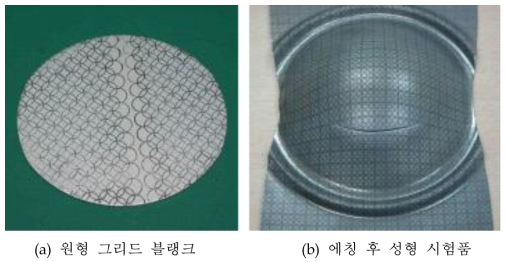 원형 그리드 블랭크와 성형 시험품