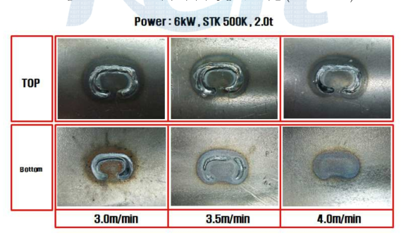 STK 500K 소재의 레이저 용접 비드 사진 (PIPE TYPE)