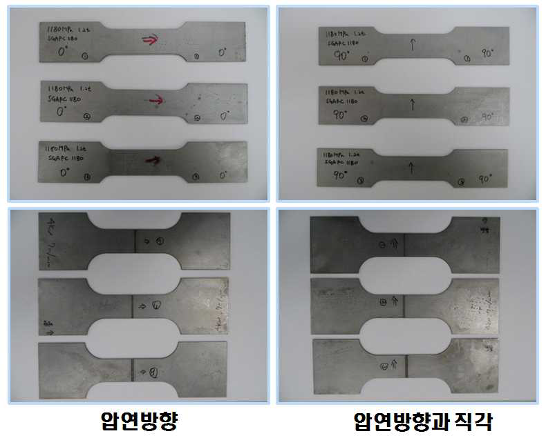 SGAFC 1180MPa 1.2t 소재의 인장시편 제작 (모재 및 용접모재)