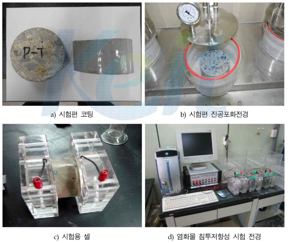 염화물 침투 저항성 시험용 셀 및 시험 전경