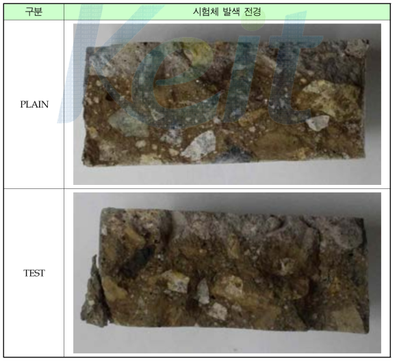 염화물 침투 깊이 시험 결과