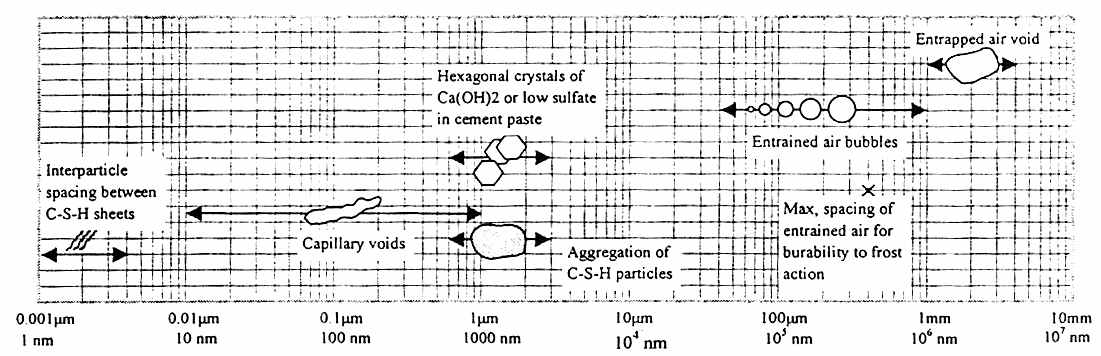 시멘트 페이스트의 공극 및 수화물 크기