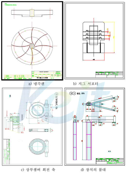 장치에 도입된 적용된 각종 부품의 설계 도면