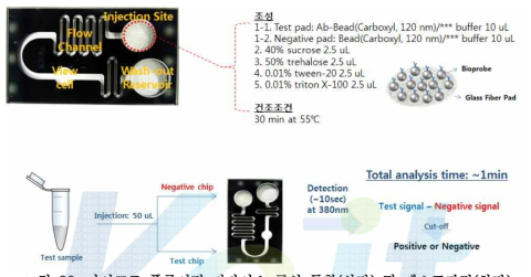 마이크로 플루이딕 디바이스 구성 통합(상단) 및 테스트과정(하단)